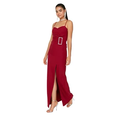 Abbildung von TRENDYOL Damen Frauen Maxi Shift Regular Fit Gewebt Abendkleid Kleid, Burgunderfarben, 32