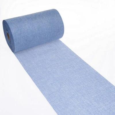 Abbildung von DEKO AS Shabby Chic Leinenoptik Tischläufer, Polyester geruchsneutral, Hellblau, 20 cm x 5 m, 25