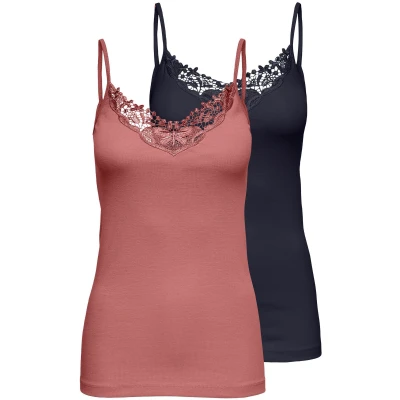 Abbildung von ONLY Onlkira LIFE Singlet 2 PACK Top, Damen, Größe: Large, Night sky/withered rose