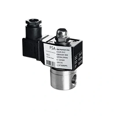 Abbildung von FSA Magnetventil Edelstahl 304 1/4&quot; 24V DC 0 10 bar Viton stromlos geschlossen