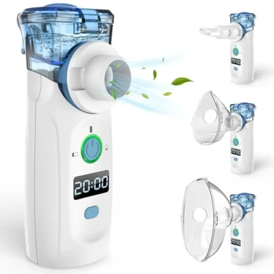 Abbildung von Nigecue Inhalationsgerät Tragbar Vernebler Set Geräuscharmes Inhalator mit Mundstück und Maske für Kinder Erwachsene, USB Wiederaufladbar