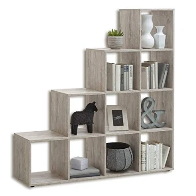 Abbildung von FMD Möbel, 248 002 Mega 2 Treppenregal Raumteiler Bücherregal Raumtrenner 10 Fächer, sandeiche, maße 138.5 x 141.5 32.6 cm (BHT)