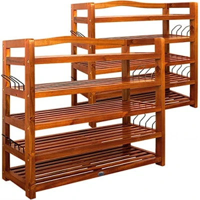 Abbildung von Casaria® Schuhregal Schmal 2er Set Holz FSC® Zertifiziert 5 Ebenen 80x26x82cm Akazie Platzsparend Offen Flur Schuhschrank Schuhständer Schuhablage Regal