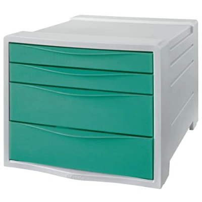 Abbildung von Esselte Schubladenset, 4 teiliger Schreibtisch Organisator, Ablagefächer für Unterlagen und Schreibwaren, Zuhause/Büro, zur Schreibtischorganisation, Colour&#039;Breeze Serie, Grün, 626285