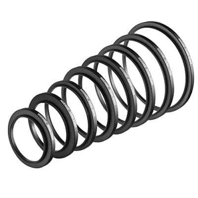 Abbildung von Neewer® 8 Stück Step up Adapter Ring Set Aus hochwertigem eloxiertem Aluminium, beinhaltet: 49 52mm, 52 55mm, 55 58mm, 58 62mm, 62 67mm, 67 72mm, 72 77mm, 77 82mm Schwarz