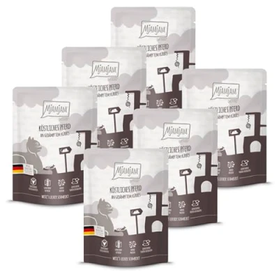 Abbildung von MjAMjAM Premium Nassfutter für Katzen Quetschie köstliches Pferd an gedämpftem Kürbis, 6er Pack (6 x 300 g), getreidefrei mit extra viel Fleisch