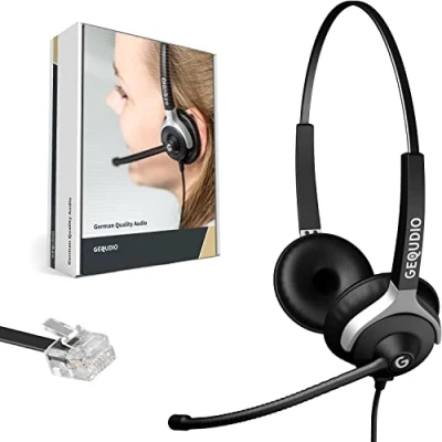 Abbildung von GEQUDIO Headset kompatibel mit Unify OpenStage 30 40 80 und OpenScape Serie Telefon inklusive RJ Kabel Kopfhörer &amp; Mikrofon Ersatz Polster besonders leicht 80g (2 Ohr)