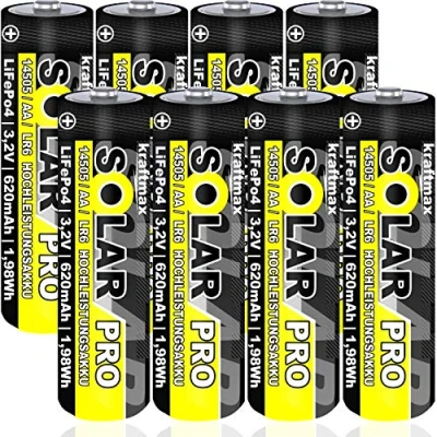 Abbildung von kraftmax 8 er Pack SOLAR pro Mignon AA Akkus 3,2V / 1,92Wh 14505 LiFePo4 Akku (1 St)