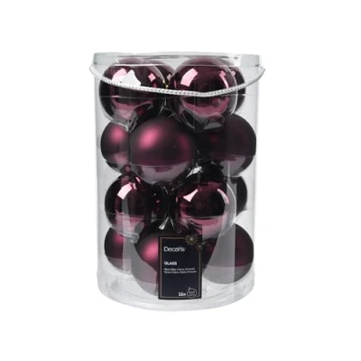 Abbildung von Decoris season decorations Weihnachtsbaumkugel, Weihnachtskugeln Glas 8cm 16 Stück Dunkel Mauve