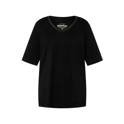 Abbildung von Ulla Popken Damen große Größen Übergrößen Plus Size T Shirt, Pima Cotton, A Linie, Kelchkragen, Halbarm schwarz 42+ 821287130