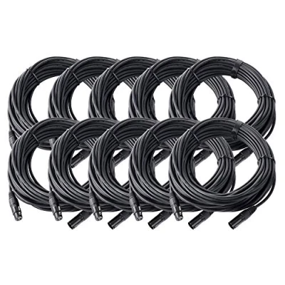 Abbildung von 10er Set Pronomic XFXM 20 Mikrofonkabel (20m Länge, XLR female 3 pol &gt; male pol, Stecker handgelötet, säure und ölfest, Spannzangen Zugentlastung) schwarz