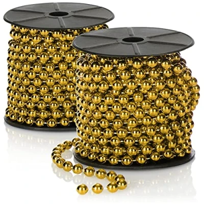 Abbildung von com four® 2X Perlengirlande für den Weihnachtsbaum Christbaumschmuck Perlenband Weihnachtsdekoration Hochzeitsdekoration goldfarben 20 m