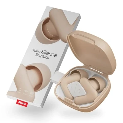 Abbildung von Alpine Silence Ultrakomfortable Ohrstöpsel zum Schlafen, Konzentrieren &amp; Reisen Wiederverwendbare Gehörschutz Ohrenstöpsel Innovative V Form weiche Stöpsel in XS/S/M/L Beige
