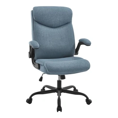 Abbildung von eSituro Bürostuhl ergonomisch, Schreibtischstuhl, Chefsessel 150 kg, Drehstuhl mit Rollen, hochklappbare Armlehnen, Sitzfläche aus Stoff, Blau