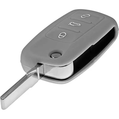Abbildung von PhoneNatic Silikon Schlüssel Hülle kompatibel mit der VW 3 Tasten Fernbedienung in grau Klappschlüssel Key