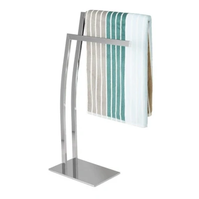 Abbildung von Relaxdays Handtuchhalter WIMEDO eckig H x B T: ca. 84 32 20 cm freistehender Handtuchständer mit 2 Handtuchstangen und einem eckigen Standfuß als dekoratives Badaccessoire aus Edelstahl, silber