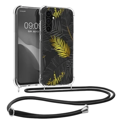 Abbildung von kwmobile Necklace Case kompatibel mit Samsung Galaxy S24 Plus Hülle Silikon Cover Handykette Gelb Grau Transparent Dschungel