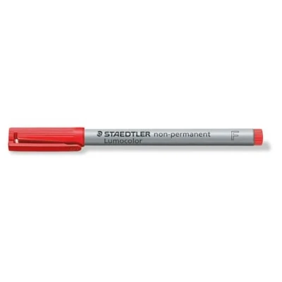 Abbildung von STAEDTLER Folienstift non permanent Lumocolor, rot, wasserlöslich, Made in Germany, lange Lebensdauer, F Spitze mit Linienbreite ca. 0,6 mm, 10 rote Universalstifte im Kartonetui, 316 2