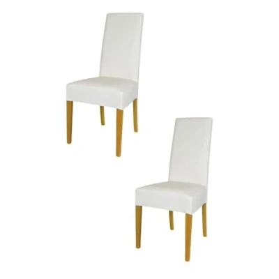 Abbildung von t m c s Tommychairs 2er Set Moderne Stühle Luisa für Küche und Esszimmer, robuste Struktur aus lackiertem Buchenholz Farbe Eiche, Gepolstert mit Kunstleder in der Weiss bezogen