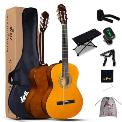Abbildung von Winzz Konzertgitarre 4/4 Erwachsene, Klassische Gitarre Anfänger Set für Kinder ab 11+ Jahre Gelb Glänzend (39 Zoll)