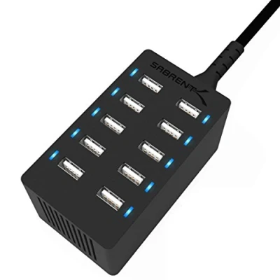 Abbildung von SABRENT USB Ladegerät, 60Watt 10ports Schnellladegerät Ladestation Mehrfach, mit Netzteil, für MacBook, C Laptops, Nexus, iPhone, Samsung Galaxy (AX TPCS)