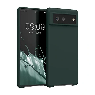 Abbildung von kwmobile Hülle kompatibel mit Google Pixel 6 Silikon Handy Case Handyhülle weiche Oberfläche kabelloses Laden Moosgrün
