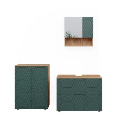 Abbildung von Vicco Badmöbel Set Irma, Goldkraft Eiche/Grün, 3 Teile, mit Unterschrank 80 cm