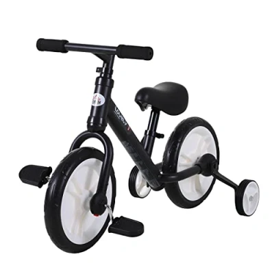 Abbildung von HOMCOM Laufrad Kinderrad Stützräder Pedale, 2 5 Jahre, höhenverstellbar, PP, Schwarz, L85 x B36 H54 cm