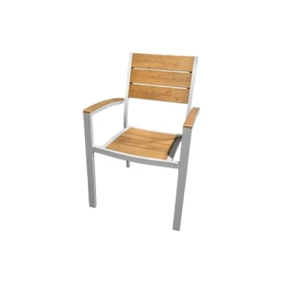 Abbildung von Riess Ambiente moderner Gartenstuhl DESIGNO Natur Greige Aluminium stapelbar wetterfest Balkonstuhl Terrassenstuhl Outdoor Stuhl WPC Bohlen mit Armlehne