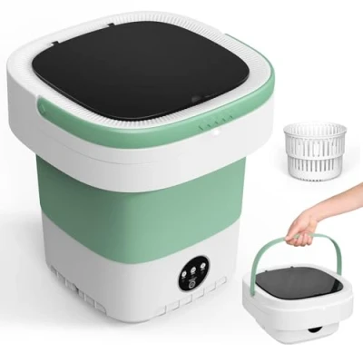 Abbildung von Mini Waschmaschine, 12L 2 in 1 Camping Waschmaschine Klein mit Abnehmbarer Trockenkorb, 3 Modi Tiefenreinigung Portable Washing Machine,Reisewaschmaschine für Unterwäsche, Babykleidung (Grün)