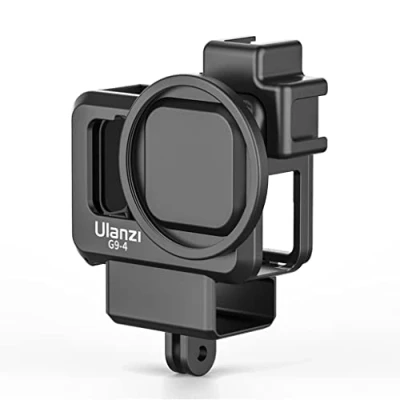 Abbildung von ULANZI G9 4 Vlog Käfig aus Kunststoff, kompatibel mit GoPro Hero 12 Black, 11 10 Black und 9 Videokäfiggehäuse Filteradapter Kaltschuhhalterung