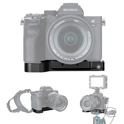Abbildung von JJC Handgriff Metall Kameragriff für Sony Alpha A7R IV III II A7 A7S A9 Verbessertes Handling Arca Swiss schnellwechselplatte kompatibel mit Stativ Akku direkt wechseln