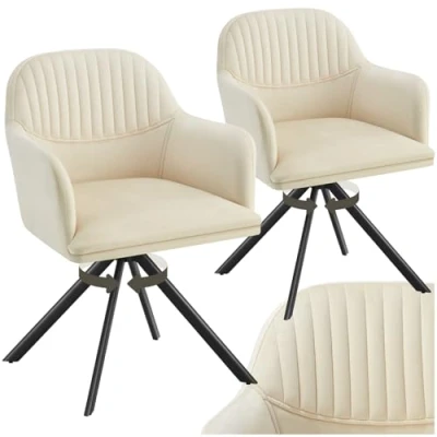 Abbildung von tectake® Esszimmerstuhl drehbar, Armlehnstuhl ergonomischer Stuhl Samt, Stühle für Esszimmer, Möbel Wohnzimmer, Arbeitszimmer, Esstisch, Schminktisch 2er Set Creme/schwarz