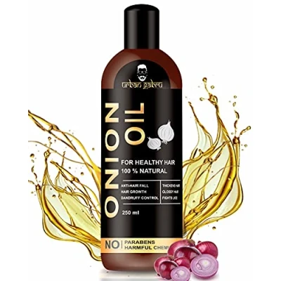 Abbildung von urbangabru 100% natürliches Zwiebelöl für Haarwuchs und Hautpflege 250 ml mit 15 ätherischen Ölen anderen starken Inhaltsstoffen wie Amla, Bhringraj, Bhrami, Sandelholz
