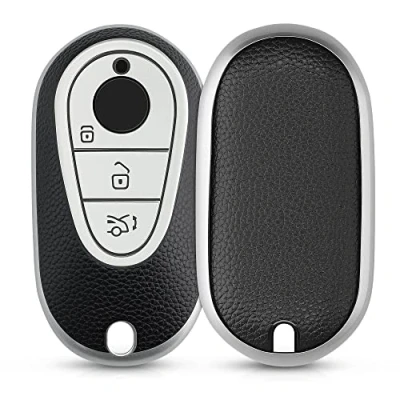 Abbildung von kwmobile Autoschlüssel Hülle kompatibel mit Mercedes Benz 3 Tasten Smart Schlüsselhülle Cover Silber Schwarz