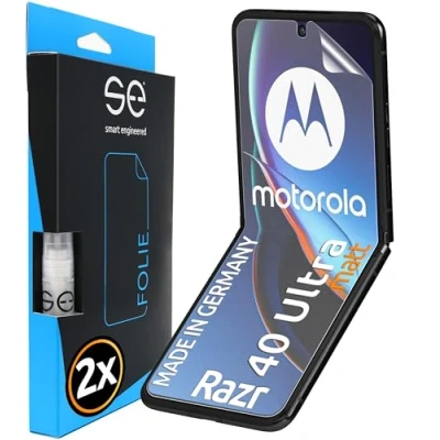 Abbildung von S.E für Motorola Razr 40 Ultra Folie, matt entspiegelt, 2x Full Screen, Positionierhilfe, Schutzfolie, matte Displayfolie, Schutzfolie aus Deutschland