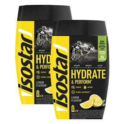Abbildung von Isostar Hydrate &amp; Perform Iso Drink 400 g isotonisches Getränkepulver Elektrolyt Pulver zur Unterstützung der sportlichen Leistungsfähigkeit Zitrone ( 2x400g )