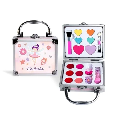 Abbildung von MARTINELIA Mini Koffer für Kinder Beauty Set Fee 6 Lidschatten + Lipgloss 1 Lippenstift 2 Pinsel Ringe Make up Geschenkset Mädchen