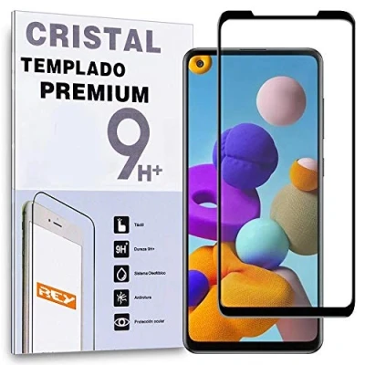 Abbildung von REY Panzerglas 3D Displayschutzfolie für Samsung Galaxy A21, Schwarz, 9H+ Härte, Anti Kratzen, Öl, Bläschen, Voller Schutz, 3D, 4D, 5D