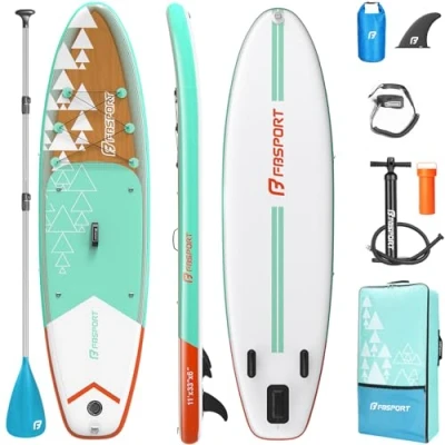 Abbildung von FBSPORT Aufblasbares SUP Board, Stand Up Paddling Aufblasbare Paddle Board für 15CM Dick, Surfbrett Kit mit Verstellbares Aluminium Paddel+Pumpe(DarkGreen)