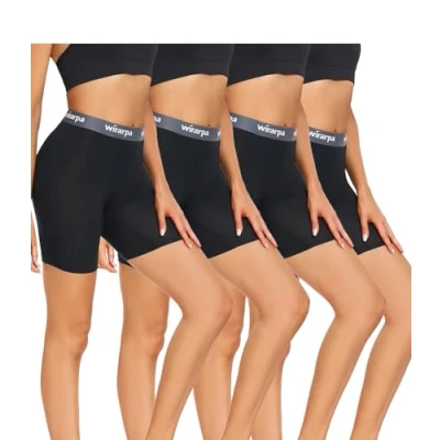 Abbildung von wirarpa Damen Boxershorts Panties Modal Radlerhose Kurze für Unter Kleid Anti Scheuern Unterhosen mit Bein 4er Pack Schwarz Größe M
