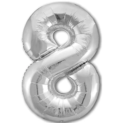 Abbildung von Luftballon 8. Geburtstag Zahl 8 Silber XXL Riesen Folienballon 100cm Geburtstagsdeko Ballon Deko zum Geburtstag. Fliegt mit Helium.