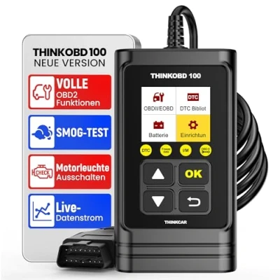 Abbildung von thinkcar OBD2 Diagnosegerät, THINKOBD 100 Diagnosegerät Auto, Verbesserter Universal Codeleser Motor Scanner Mit Volle Funktionalität, Premium KFZ Auslesegerät Für Alle OBDII/EOBD Protokol