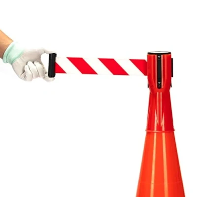 Abbildung von Rusopobe Einziehbare Bandsperre für die Verkehrskontrolle auf der Straße Sicherheits Verkehrskegel Aufsatz Absperrband ausziehbares Kegel Band Warnband(Red,5m/16.4ft)