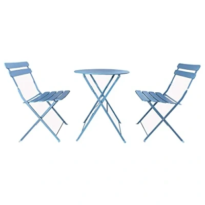 Abbildung von Rebecca Mobili Bistro Tisch Mit 2 Stühlen Für Balkon, Set, Hellblau, Stahl, Rostfrei, Garten Terrasse Maße HxBxT: 71 x 60 cm Art. RE6830