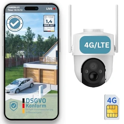 Abbildung von PETTEC PetCam Free&#039;n 360 4G LTE Überwachungskamera [OHNE ABO Falle] für außen mit Akku &amp; Pan&amp;Tilt Funktion Outdoorkamera 3MP Ultravision, Bewegungserkennung, 20m Nachtsicht IP65 Flutlicht Sirene