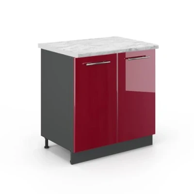 Abbildung von Vicco Spülenunterschrank Fame Line, Bordeaux Hochglanz/Anthrazit, 80 cm, AP Marmor