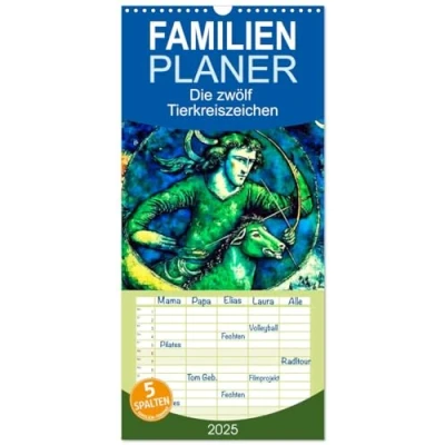 Abbildung von Familienplaner 2025 Die zwölf Tierkreiszeichen mit 5 Spalten (Wandkalender, 21 cm x 45 cm), CALVENDO