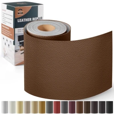 Abbildung von Leder Reparatur Set Karamellbraun,OAZ Kunstleder Selbstklebend 10 x 160 cm,Kunstleder Reparaturset Patch Selbstklebende Lederflicken für Autositze Möbel Sofa Taschen
