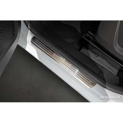 Abbildung von Edelstahl Einstiegsleisten kompatibel mit Renault Kangoo III &amp; Nissan Townstar Mercedes Citan 2021 &#039;Lines&#039; 4 Teilig (für alle Tür Modelle)